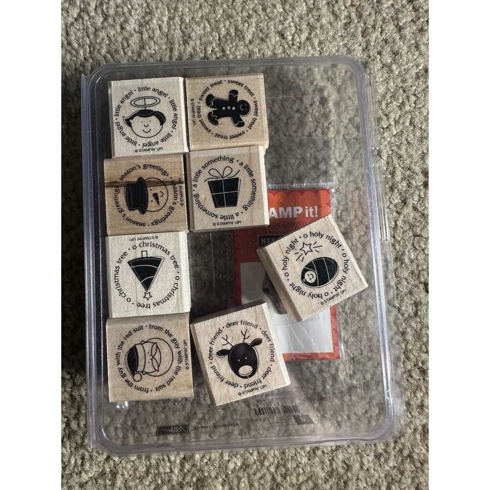 Stampin Up Deer Friends Wood Mounted Rubber Stamps Set of 8 Retired Christmas